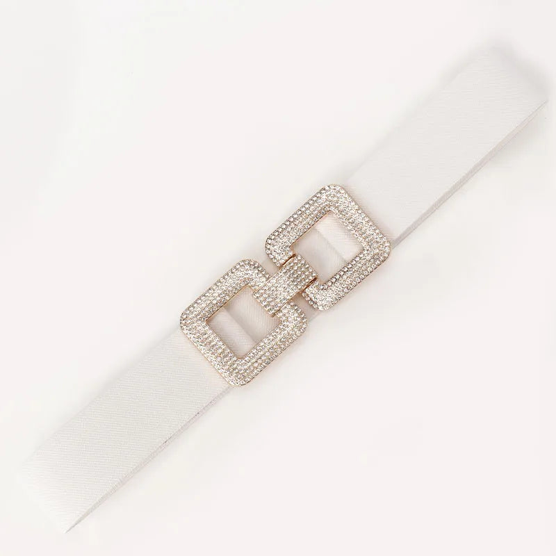 Basic Solid Color Imitation Leather Alloy Diamond Women's Leather Belts
