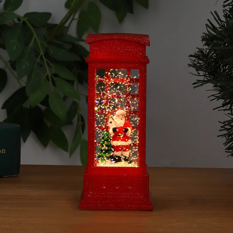 Christmas Decoration Santa Claus Plastic Figurine Water-Filled Night Lamp Decorative Crystal Light Christmas Party Gift