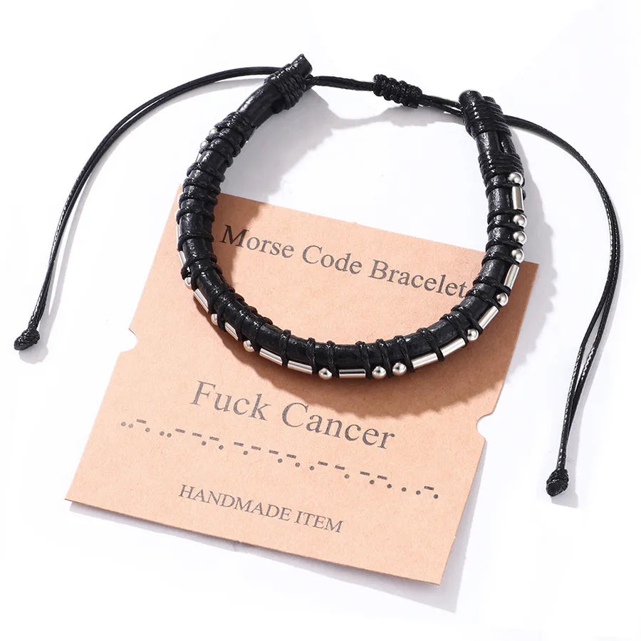 Hip-Hop Rock Solid Color 304 Stainless Steel Pu Leather Braid Men's Bangle Men Cord & Leather Bracelets