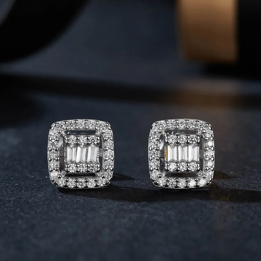 Moissanite 925 Sterling Silver Ear Studs Square Ear Studs