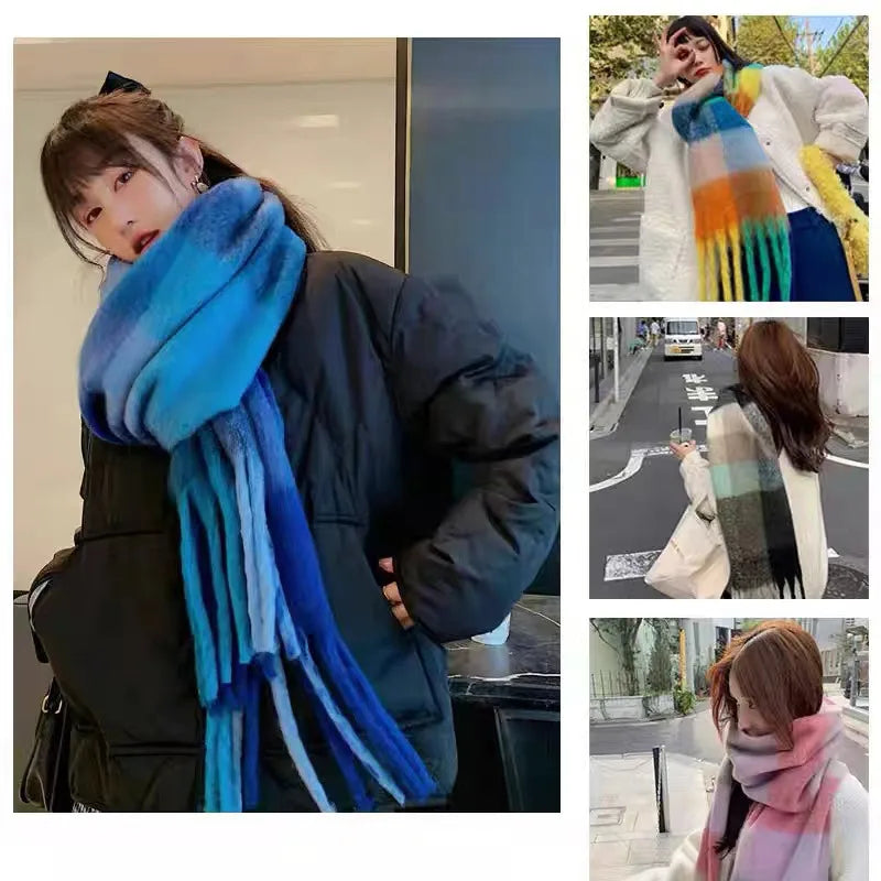 women's fashion stripe polyester tassel winter scarves
