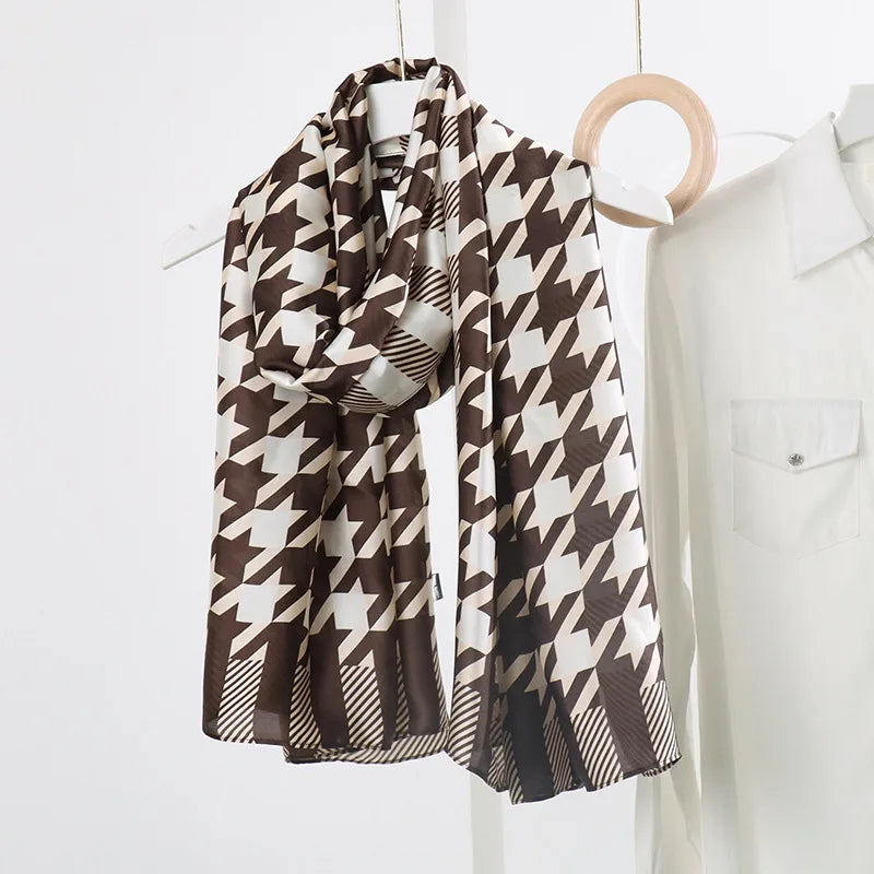 women's fashion letter plaid satin printing silk scarves