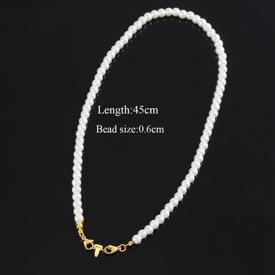 304 Stainless Steel Artificial Pearl Beaded Chain Letter Pendant Necklace