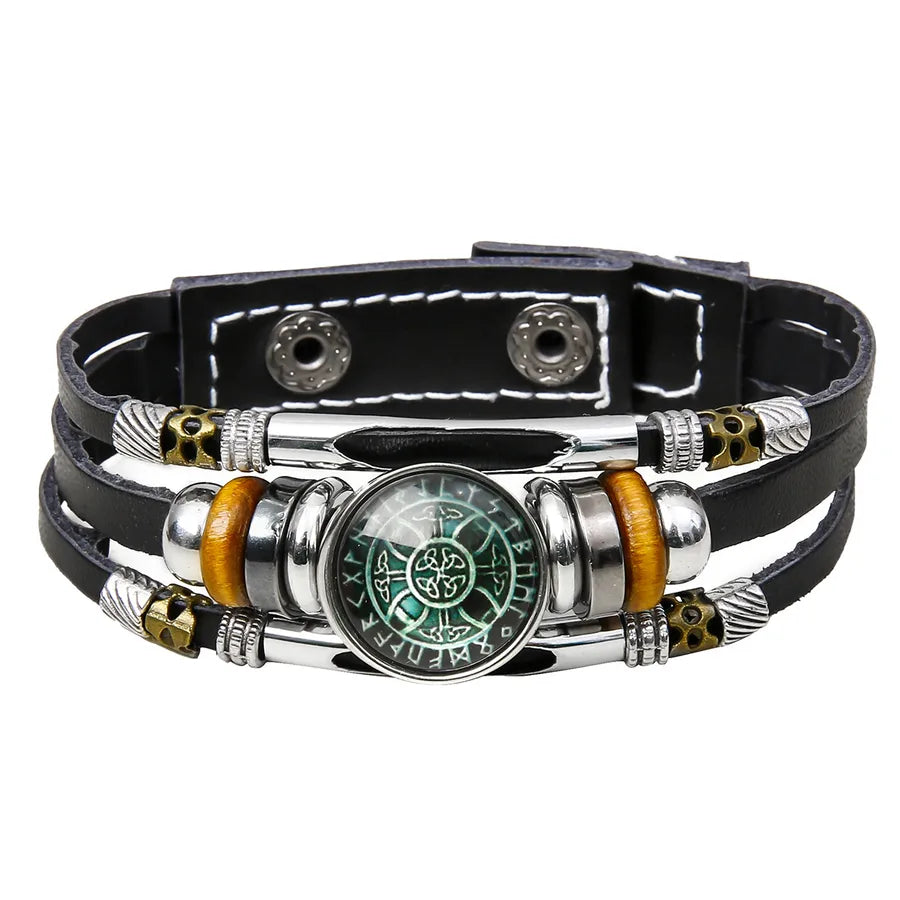 Hot Sale Viking Pirate Compass Pattern Leather Bracelet   Retro Multi-Layer Beaded Bracelet