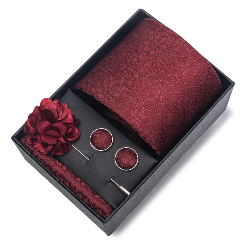 commute geometric stripe cashew nuts polyester yarn men's square scarf cufflinks tie