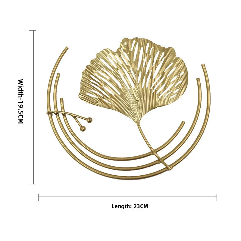 Wrought Iron Wall Decoration  Nordic Entrance Wall Hanging Home Golden Leaf Living Room Sofa Wrought Iron Decoration Pendant