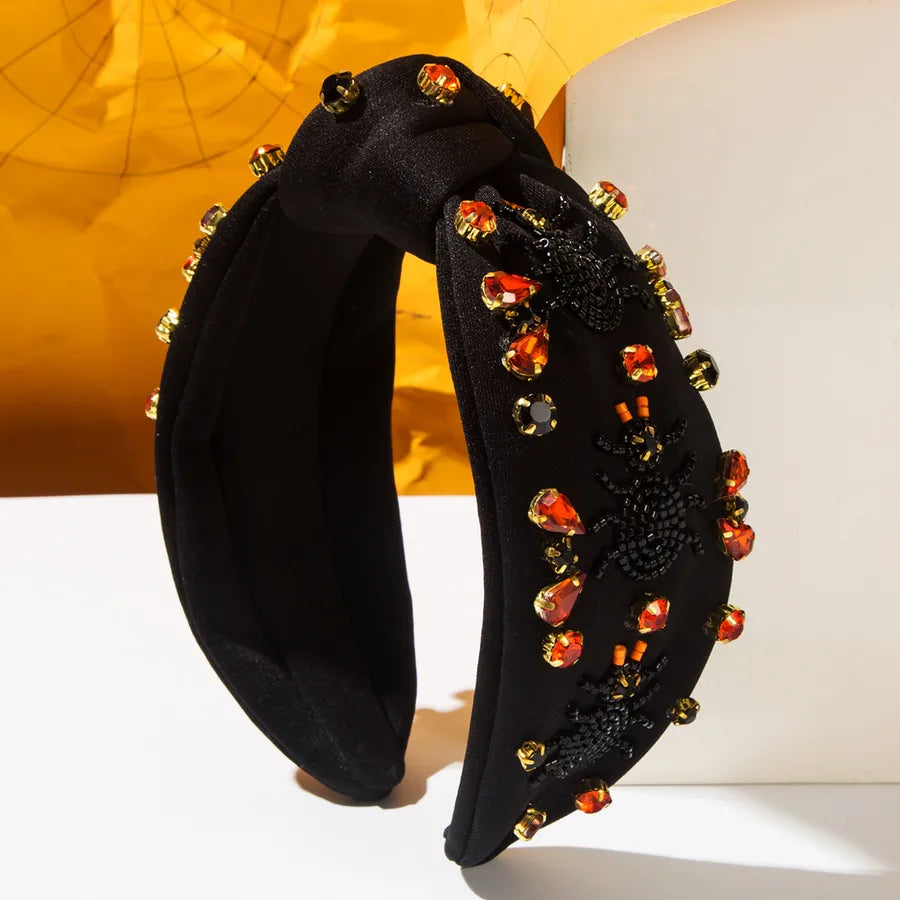 New Dark Style Beaded Spider Knot Wide Edge Hair Accessory Diamond Embedded Party Headband Women's Fashionable Hairband