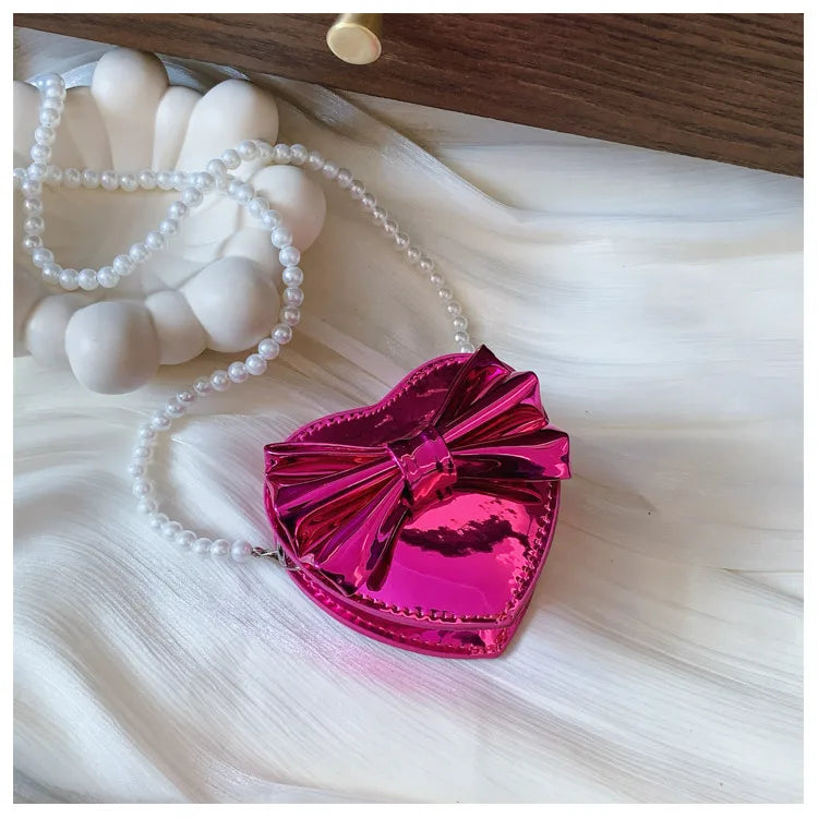 Children's Bag Cute Sweetheart Princess Heart Children's Shoulder Bag Girl Crossbody Small Bag Parent-Child Bow Small Bag