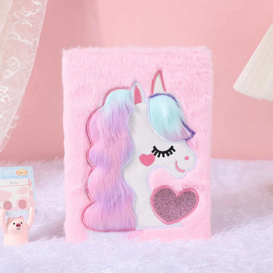Adorable Cartoon  Shiny Plush Notebook Student Bullet Journal Bright Color  and White Base  and Pink Base