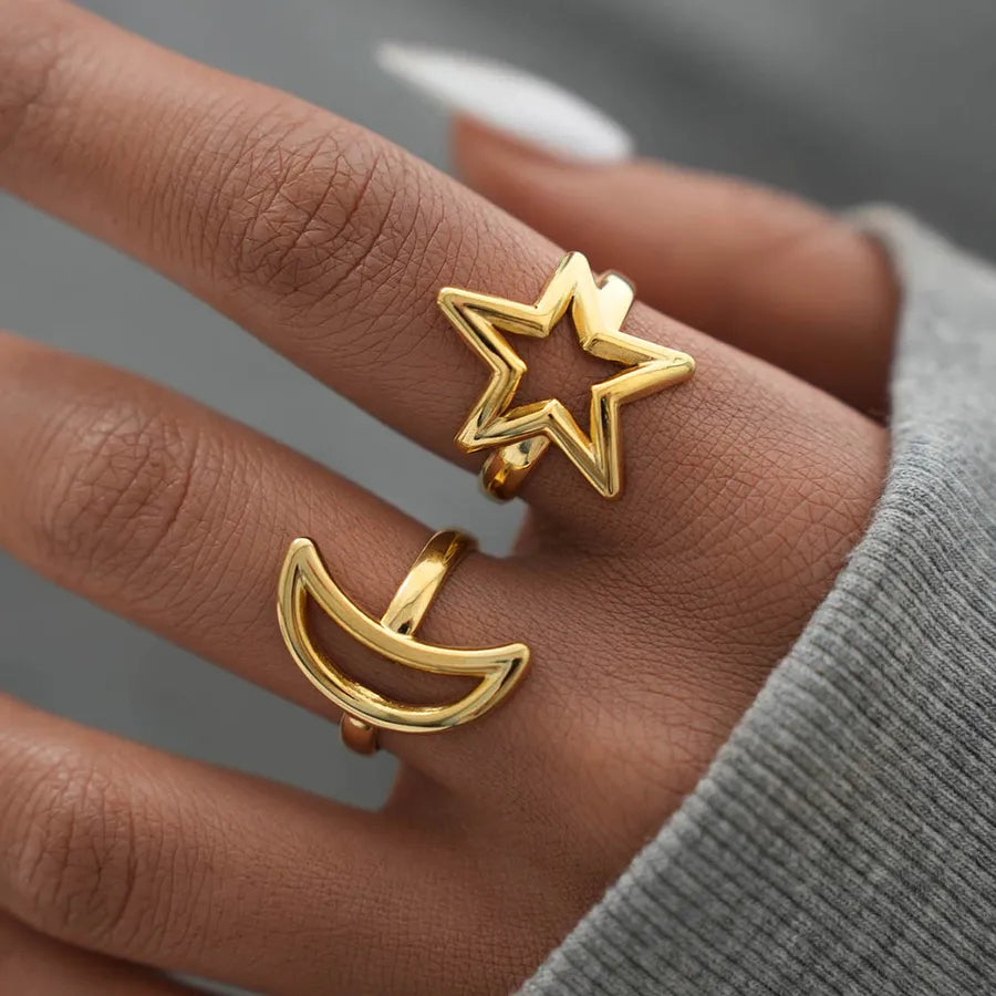 Wholesale Jewelry IG Style Casual Simple Style Star Moon 304 Stainless Steel 18K Gold Plated Open Rings