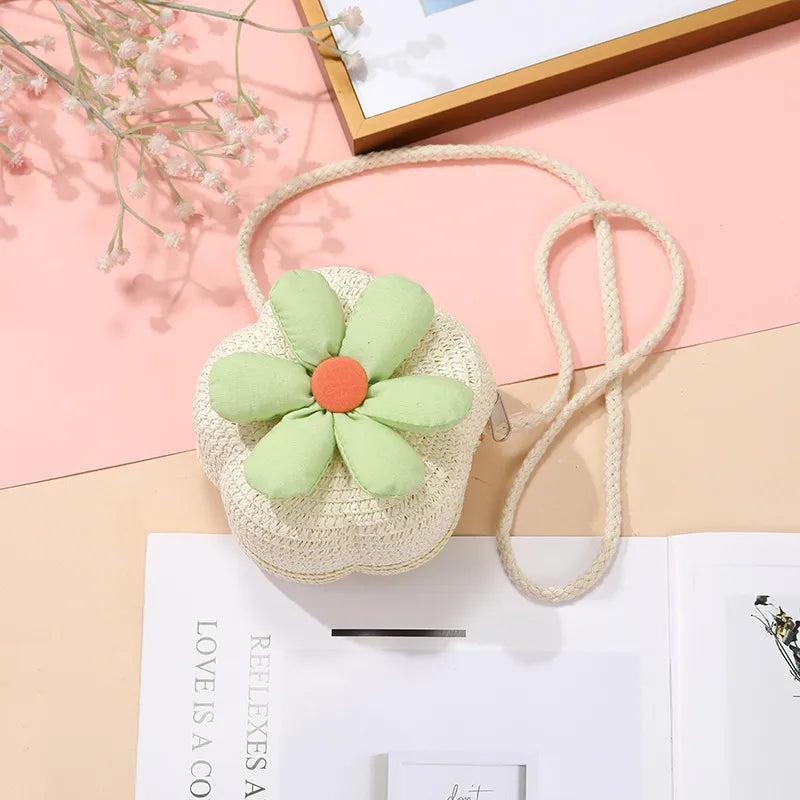 Children's Bag Women's Cute Woven Bag Seaside Vacation  Summer New Sunflower Grass Woven Bag Crossbody Small Bag