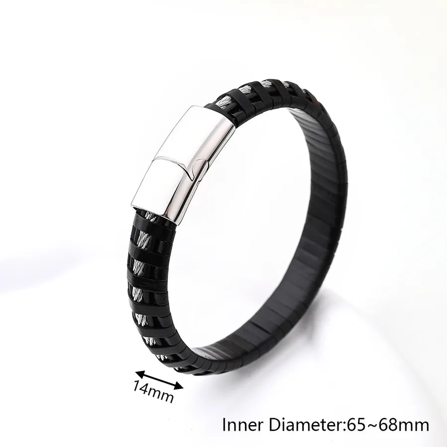 Casual Vacation Streetwear Simple 18K Gold Plated 304 Stainless Steel Genuine Cowhide Wholesale wristband