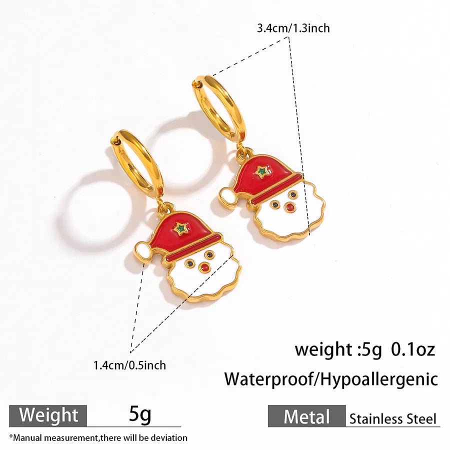 Christmas Santa Claus Ear Cuffs Titanium Steel 316L Quality Suitable For Commuting And Casual Occasions Drop Oil Earrings