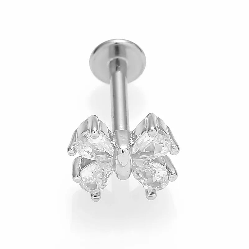 1 Piece Lip Rings Simple Style Commute Leaves Heart Shape Flower 316L Stainless Steel  Inlay Zircon 18K Gold Plated Ear Cartilage Rings & Studs