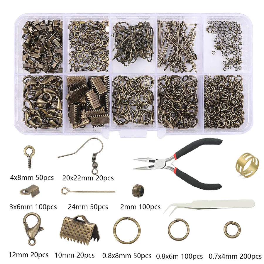 Handmade Beading Jewelry Accessories Kit Earring Hook Bracelet Necklace Material Tool Set Round Circle Chain Metal Simple Design