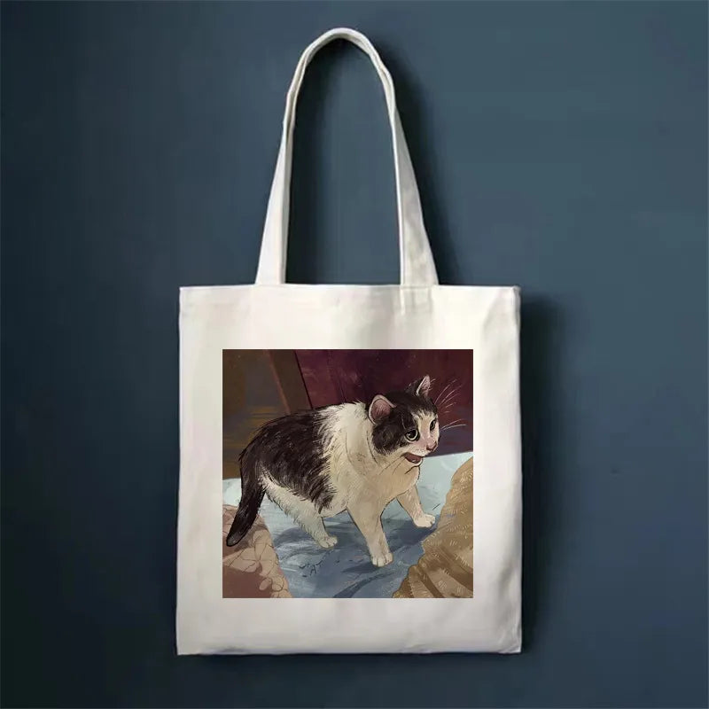 women's simple style cat shopping bags