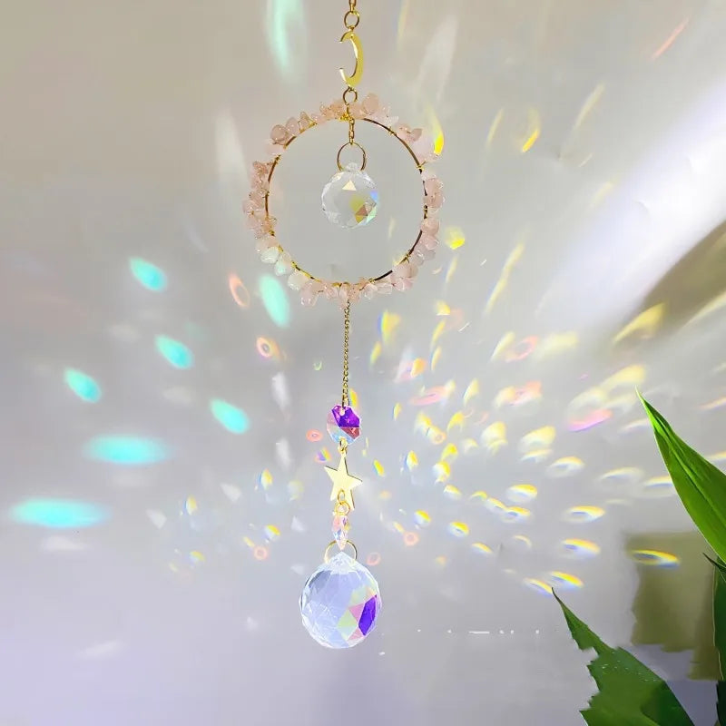 Romantic Circle Star K9 Crystal Natural Crystal Metal Dreamcatcher Wall Art