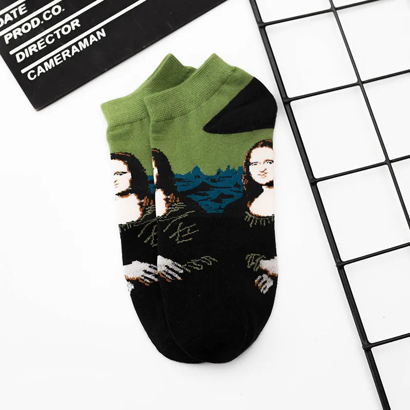european and american trend cartoon famous painting ladies cotton boat socks wholesale