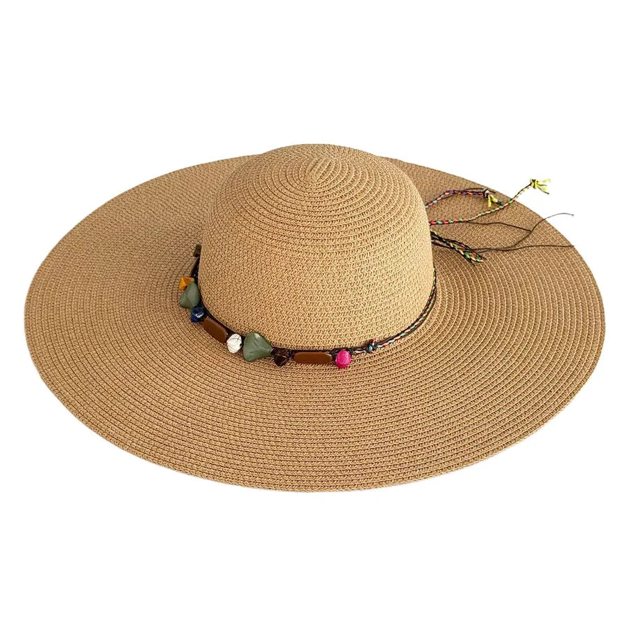 Women's Hawaiian Tropical Geometric Big Eaves Straw Hat