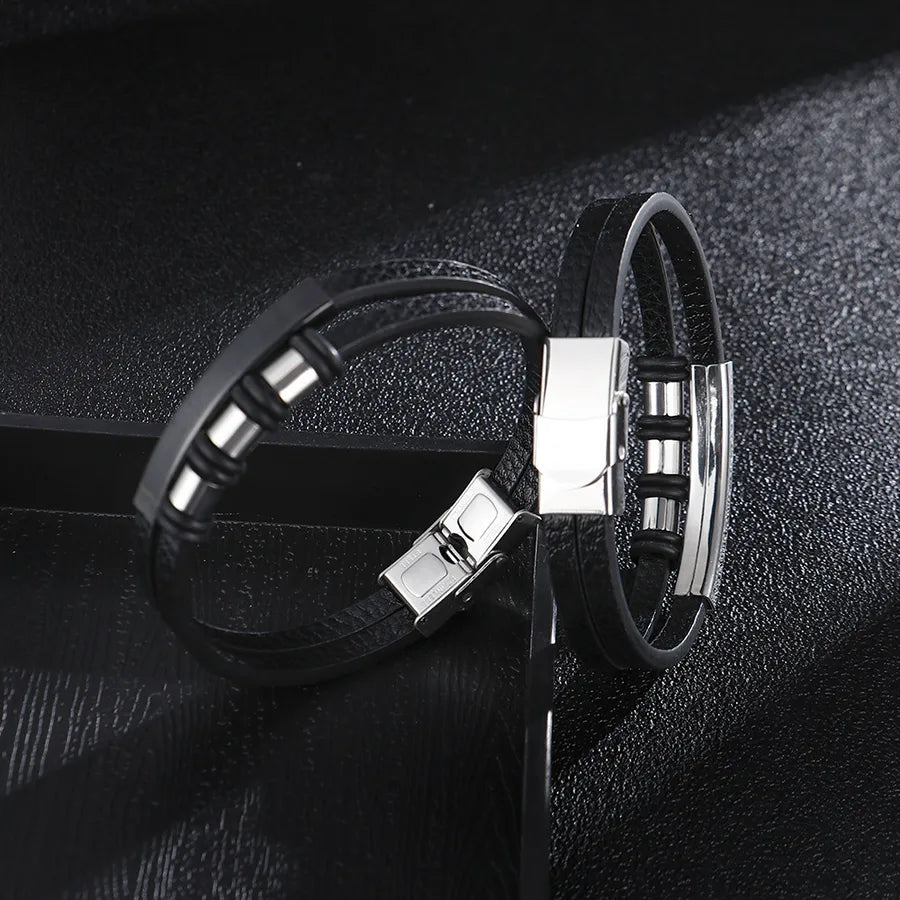 Retro Punk Solid Color Titanium Steel Men's Bangle Men Cord & Leather Bracelets