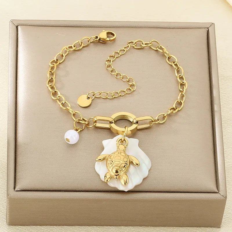 IG Style Beach Simple Style Tortoise Starfish Dolphin 304 Stainless Steel 18K Gold Plated cable chain Bracelets In Bulk