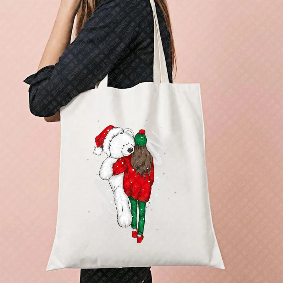 Scary Cat Halloween Pumpkin Pattern Canvas Tote Bag Reusable Shopping Bag Large Square Shape Double Shoulder Strap Tote Bag