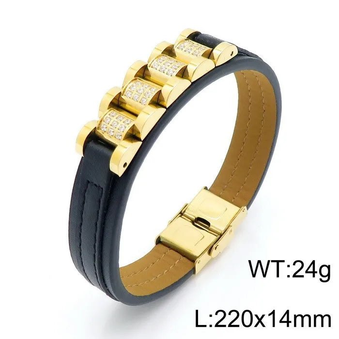 hip-hop punk geometric color block titanium steel plating braid men's bangle