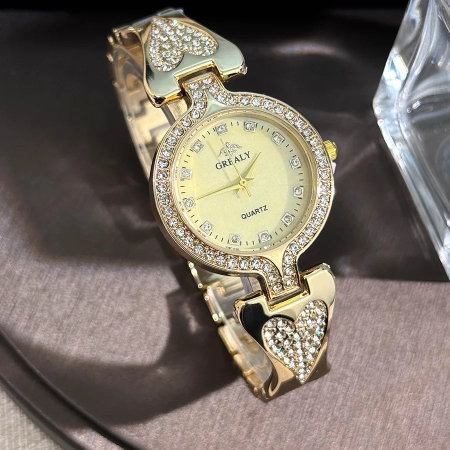Elegant Simple Style Color Block Heart Shape Single Folding Buckle Quartz Watch Women's Watches
