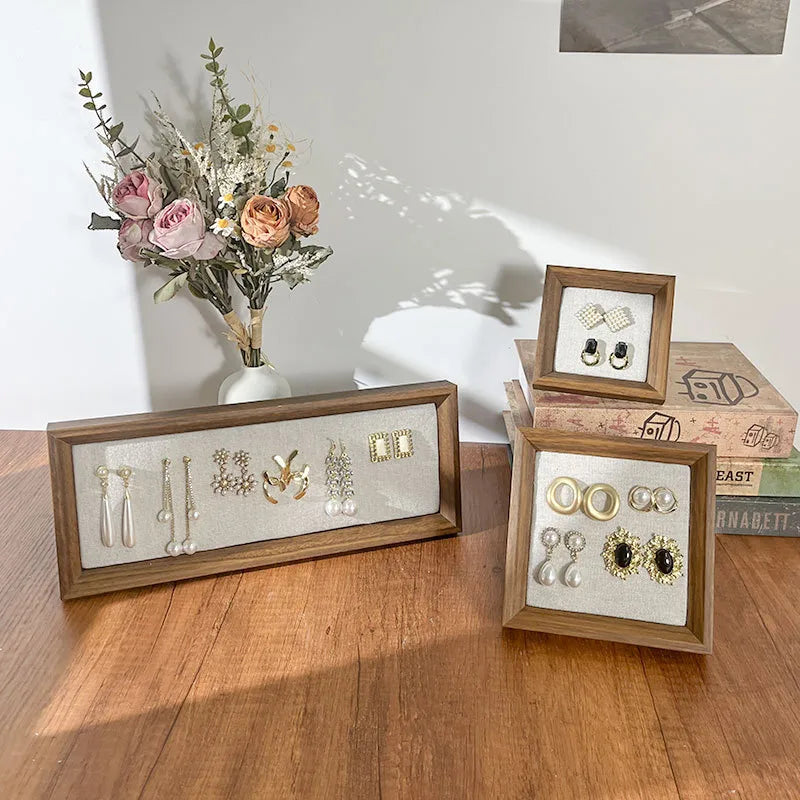 Retro Picture Frame Jewelry Stand Creative Ear Cuff Display Board Earring Necklace Storage Rack Nordic Style Wood Material