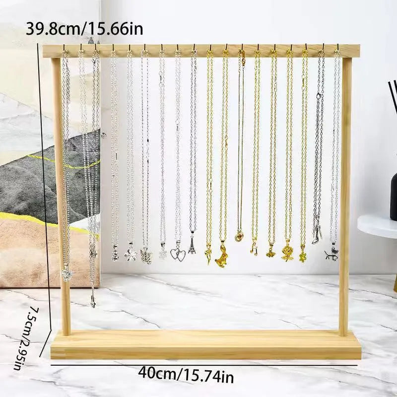 Large Size Solid Wood Necklace Display Stand Sweater Chain Hook Bracelet Jewelry Hanging Rack Elegant Novelty Design Wood Jewelry Holder