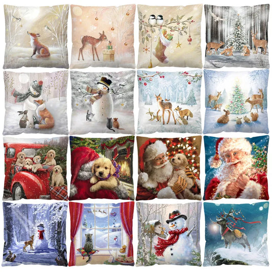 Christmas Glam Santa Claus Snowman short plush Pillow Cases Couch & Sofa Decor