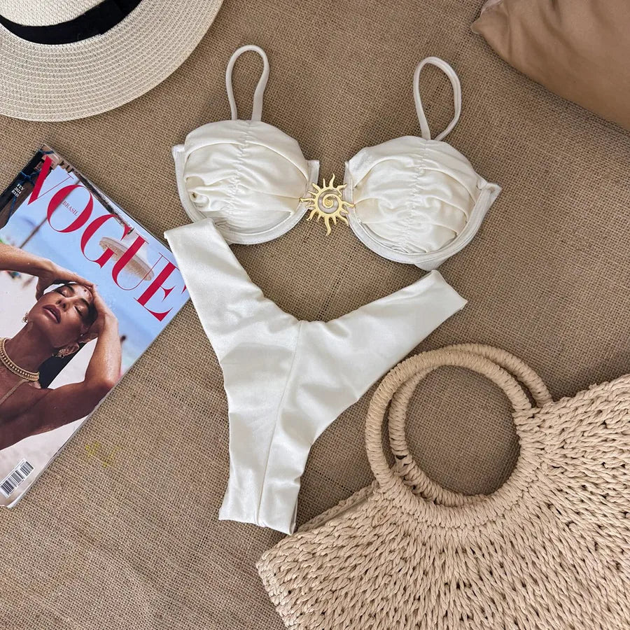 Women's Solid Color 2 Pieces Set Bikinis Swimwear