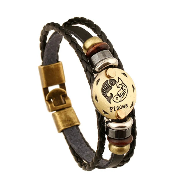 retro streetwear geometric pu leather alloy men's bangle
