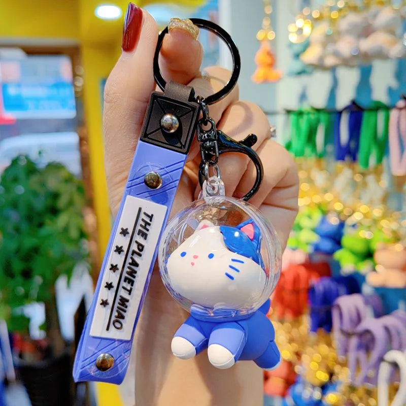 Space Cat Doll Keychain Soft Silicone Astronaut Carabiner Backpack Keychain Cartoon Style Vehicle Keyring Collectible Toy