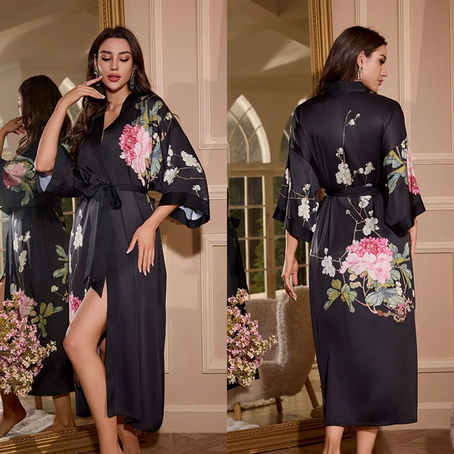 new satin chiffon ice silk light bathrobe multicolors