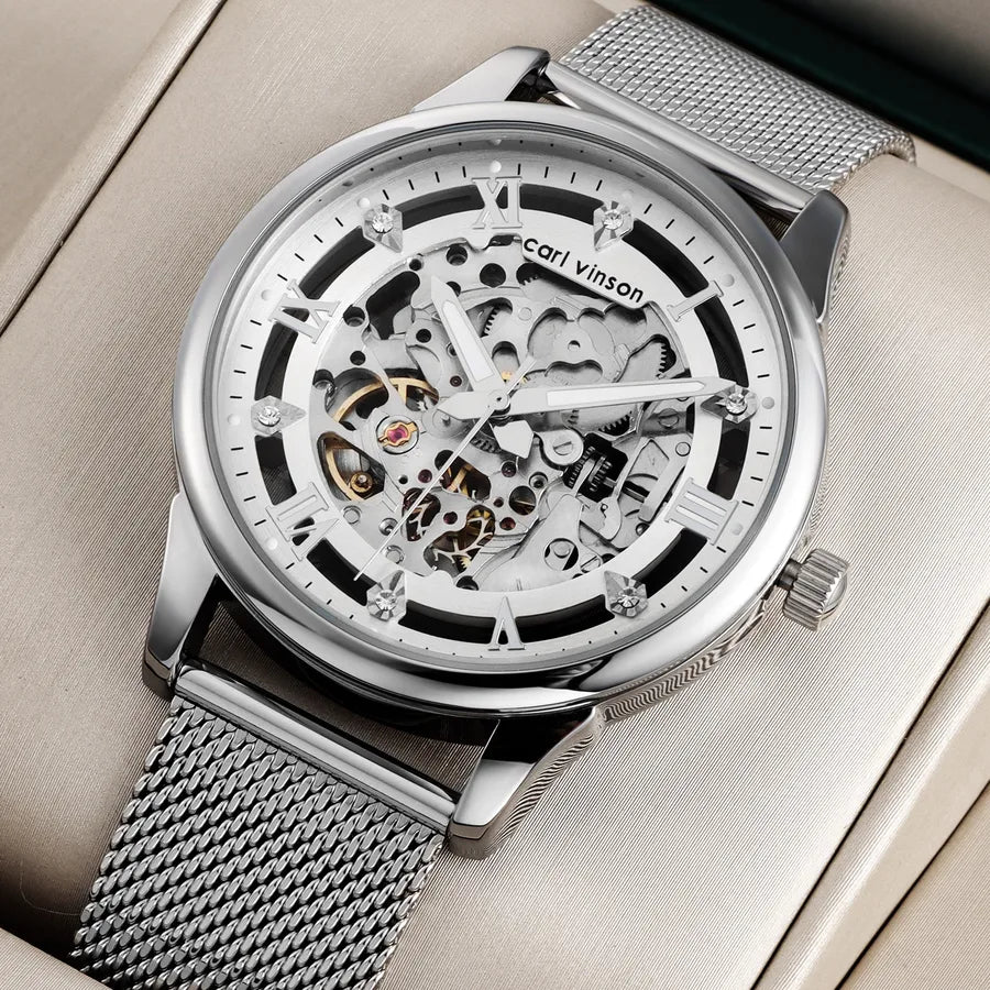 Carl Vinson Men's Automatic Mechanical Watch High-end Waterproof Hollow-out Luminous Mechanical Watch for Men