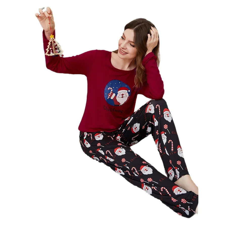 Christmas Theme Sleepwear Long Sleeve Pants Set Women's Home Clothes Milk Silk Autumn Winter Collection Comfortable Casual Style