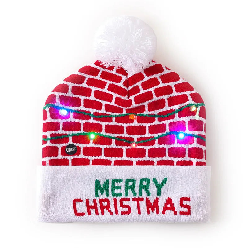 In Stock  Christmas Hat with Light Led Seven-Color Lights Adult Jacquard Hat Woolen Cap Men's and Women's Knitted Hat
