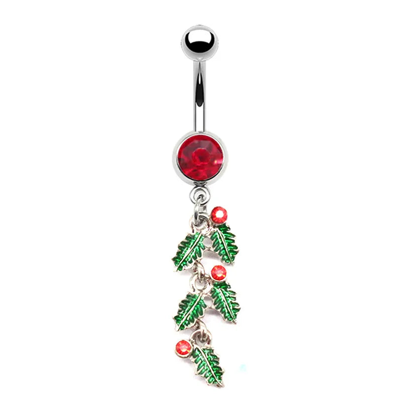 1 Piece Belly Rings Simple Style Christmas Tree Snowflake Stainless Steel Copper Plating Inlay Rhinestones