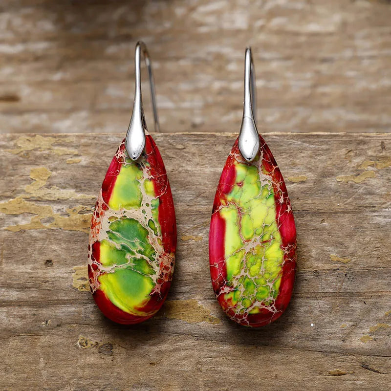 1 pair retro water droplets emperor stone drop earrings