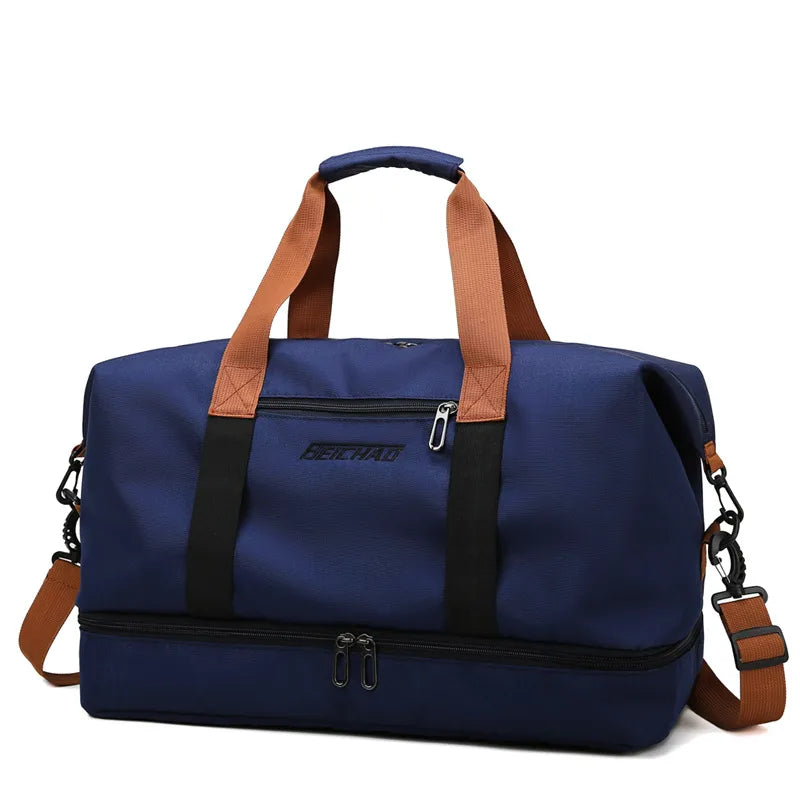 Large Capacity Foldable Fitness Bag Travel Bag Shoulder Portable Crossbody Yoga Bag Dry and Wet Separate Outgoing Luggage Bag
