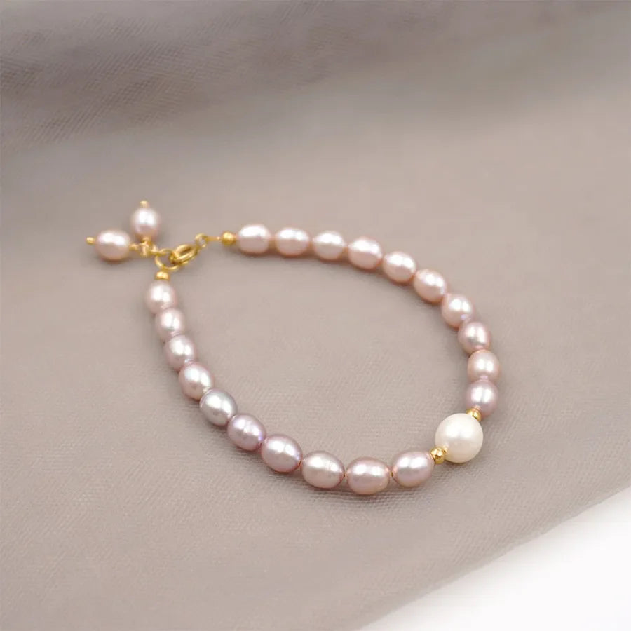 304 Stainless Steel Freshwater Pearl Beaded Chain Bracelets Elegant Vintage Style Simple Style