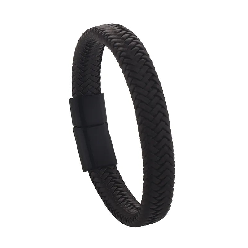 hot style gold matte handwoven twist  jewelry men's bracelet genuine leather bracelet alloy magnetic buckle