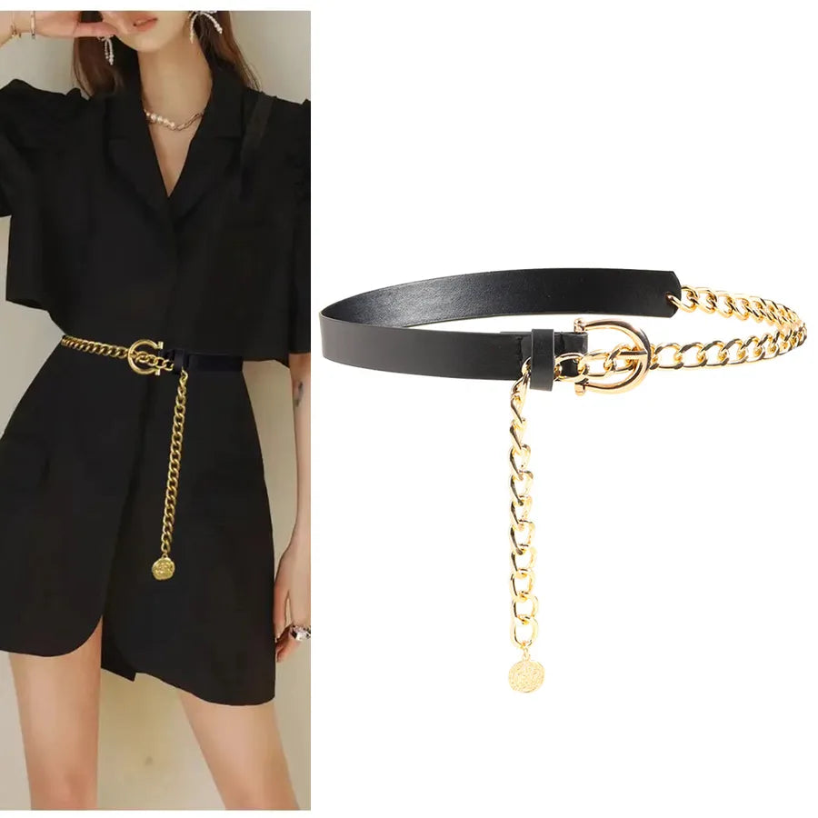 hip-hop solid color pu leather alloy plating women's leather belts