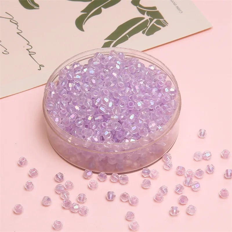 4mm Facet Rainbow Rhombus Crystal Beads Glass DIY Handmade Loose Beads Material Jewelry Accessories Ornament Making Kit