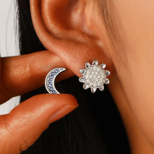 1 Pair Elegant Sun Moon Plating 304 Stainless Steel Ear Studs