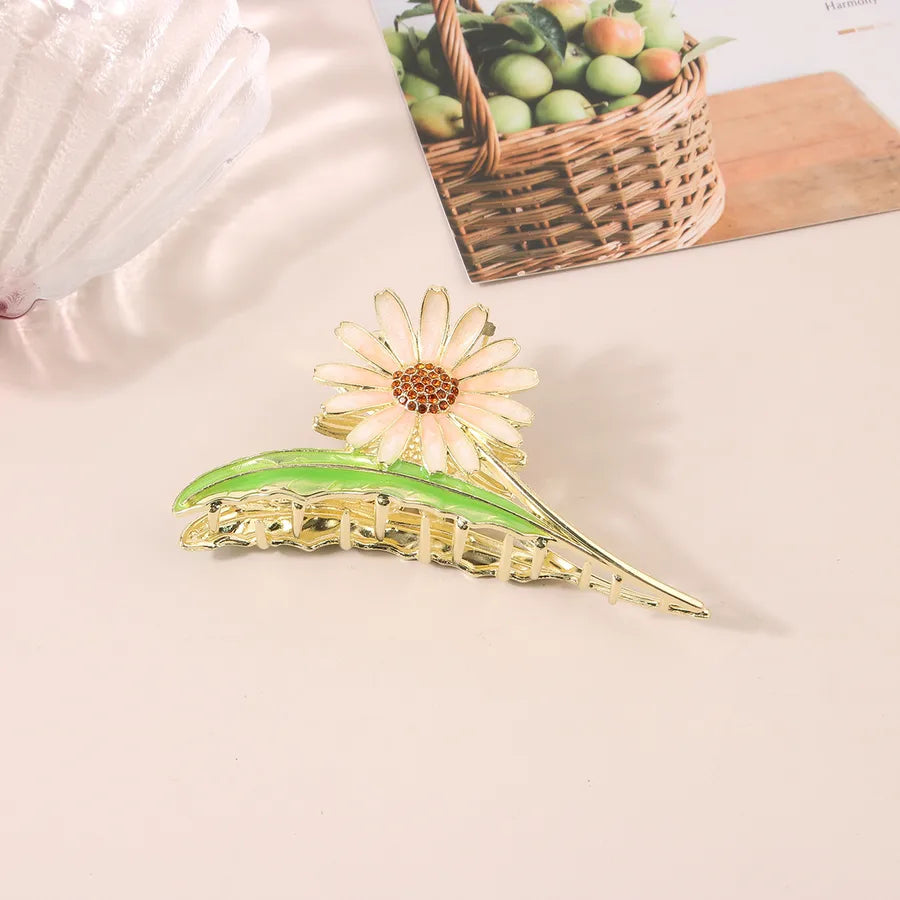 simple style New style sunflower tulip grain imitation pearl alloy inlay rhinestones hair claws