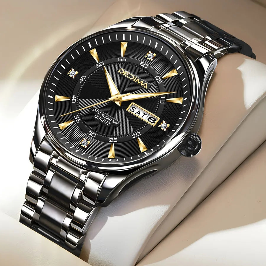 Casual Color Block Solid Color Butterfly Double Snap Quartz Men's Watches