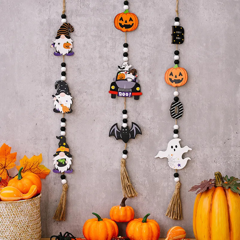 Wooden Halloween Decorations Pumpkin Witch Bat Hanging Ornaments Party Home Decoration Modern Simple Style Festive Atmosphere