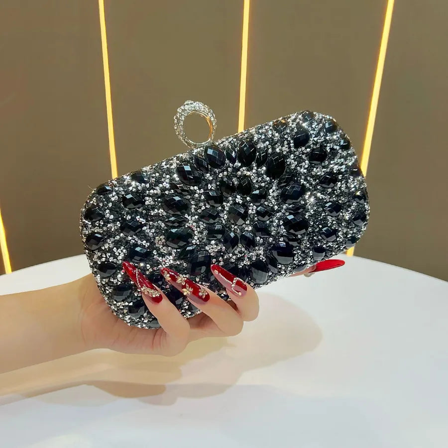 Fashionable Diamond Embedded Evening Bag Women's Clutch Shoulder Crossbody Bag For Banquet And Party Polyester Square Bag